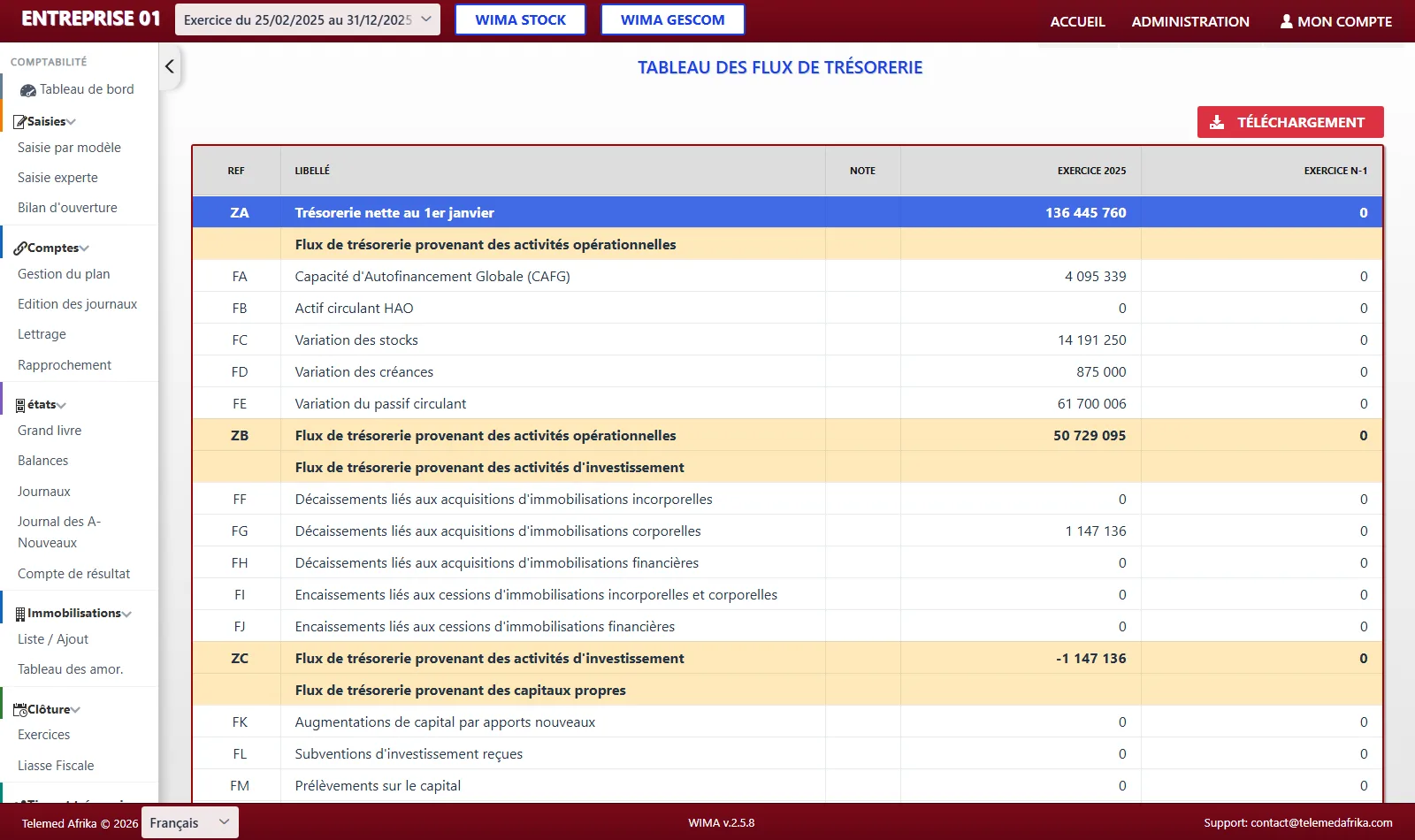 Tableau des flux de trésorerie Wima-Compta avec téléchargement